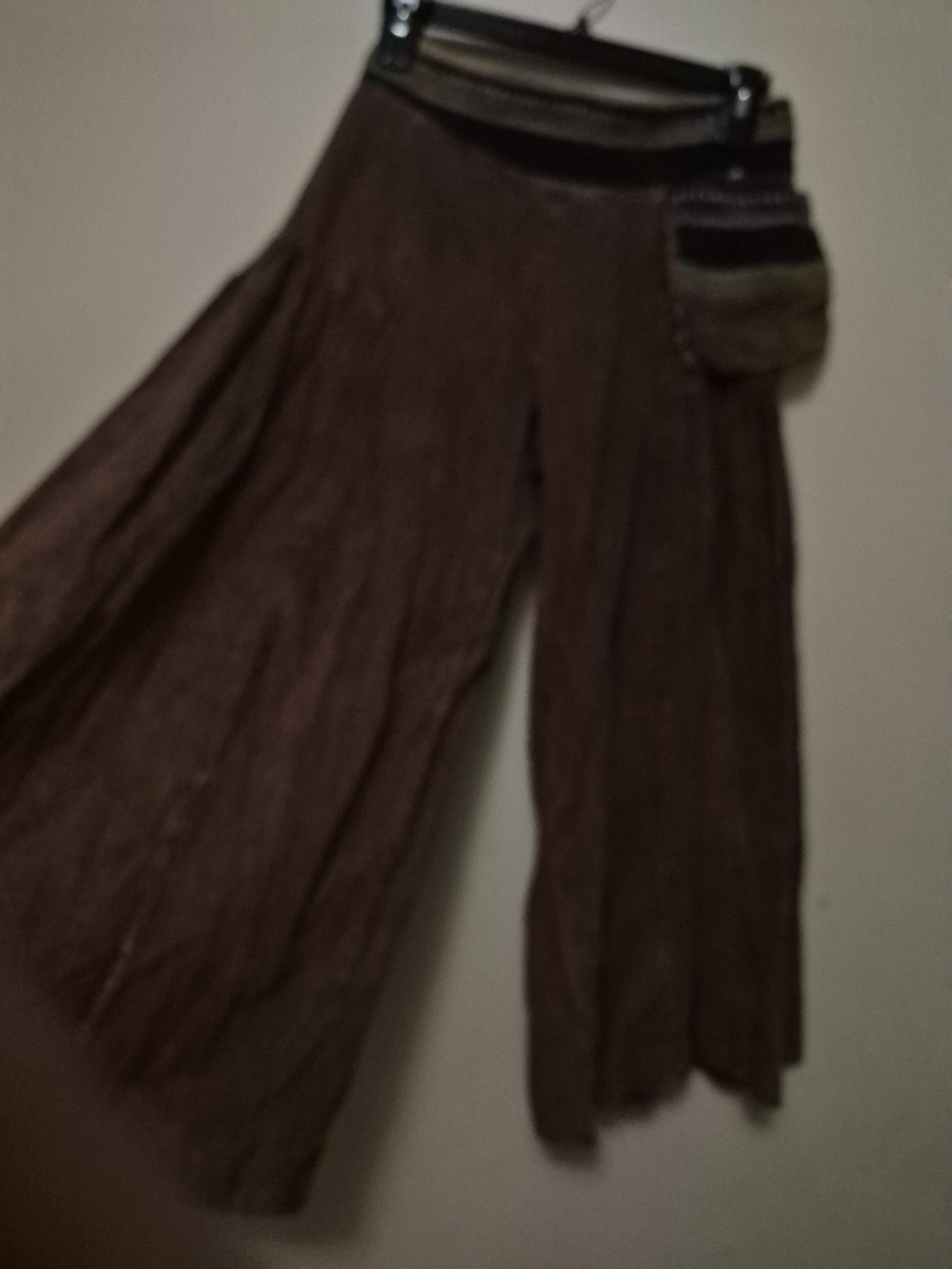 High-Rise Boho Pants in Brown with Striped Waistband